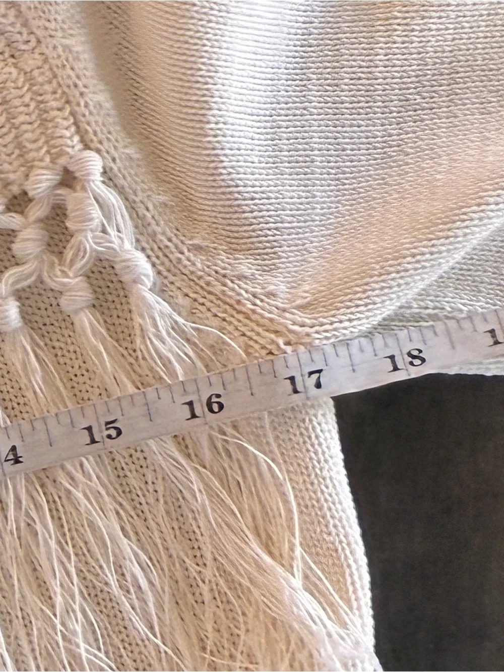 Pearl by Lela Rose Cream Fringe Macrame Knit Sweater - Size XS